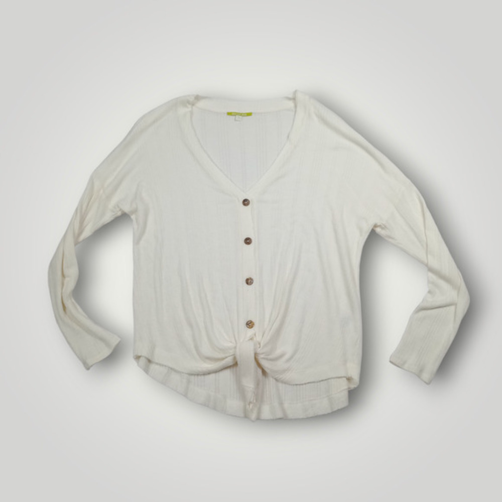 GIANNI Bini Women's Ivory Tie Front‎ Button Down Cropped Blouse- Size Medium